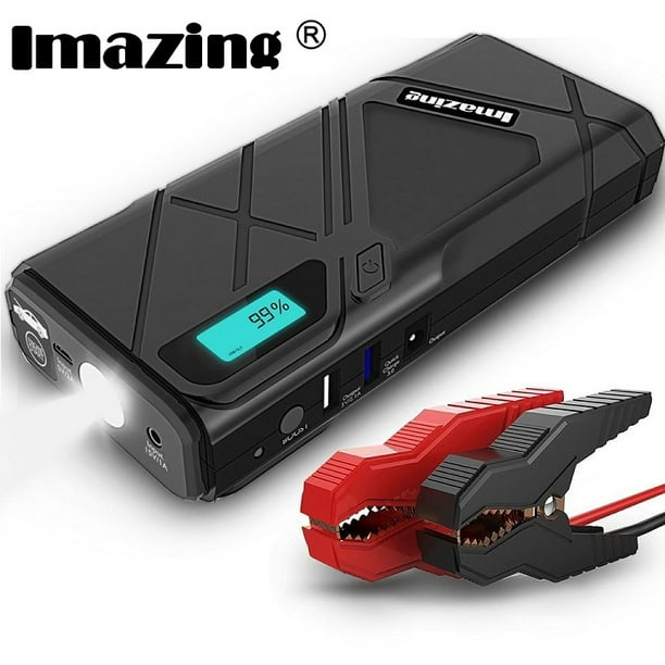 Up to 8L Gas or 6L Diesel Engine Portable Power Pack Car Jump Starter Battery Charger 12V Portable Powerful Starter Auto Battery Booster with Dual USB Ports and LED Light